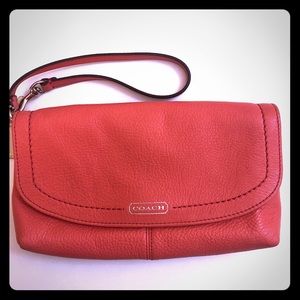 Coach leather wristlet clutch- coral pink